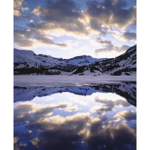 CA, Sierra Nevada Mts reflecting in Ellery Lake